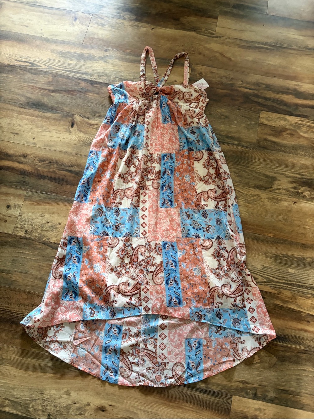 Crystal Doll Patchwork Paisley Maxi Dress - Blue & Peach